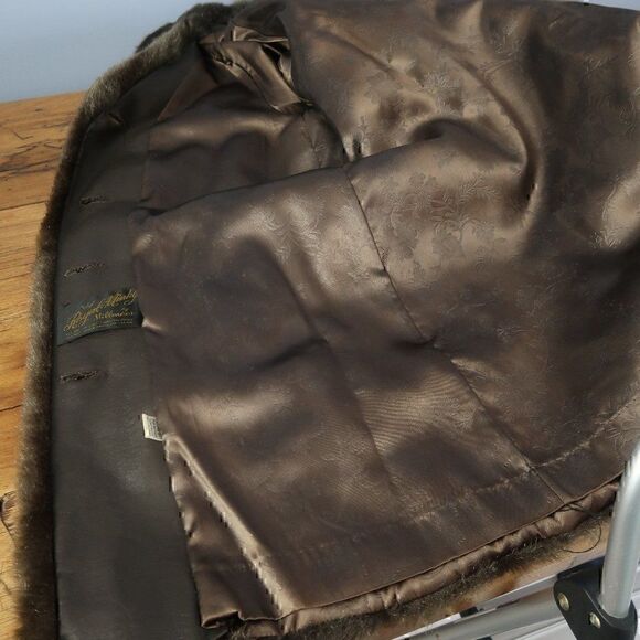 ROYAL MINKE BY HILLMOOR VINTAGE 50'S/60'S BROWN MIDI FAUX FUR COAT SIZE MEDIUM - Picture 4 of 12